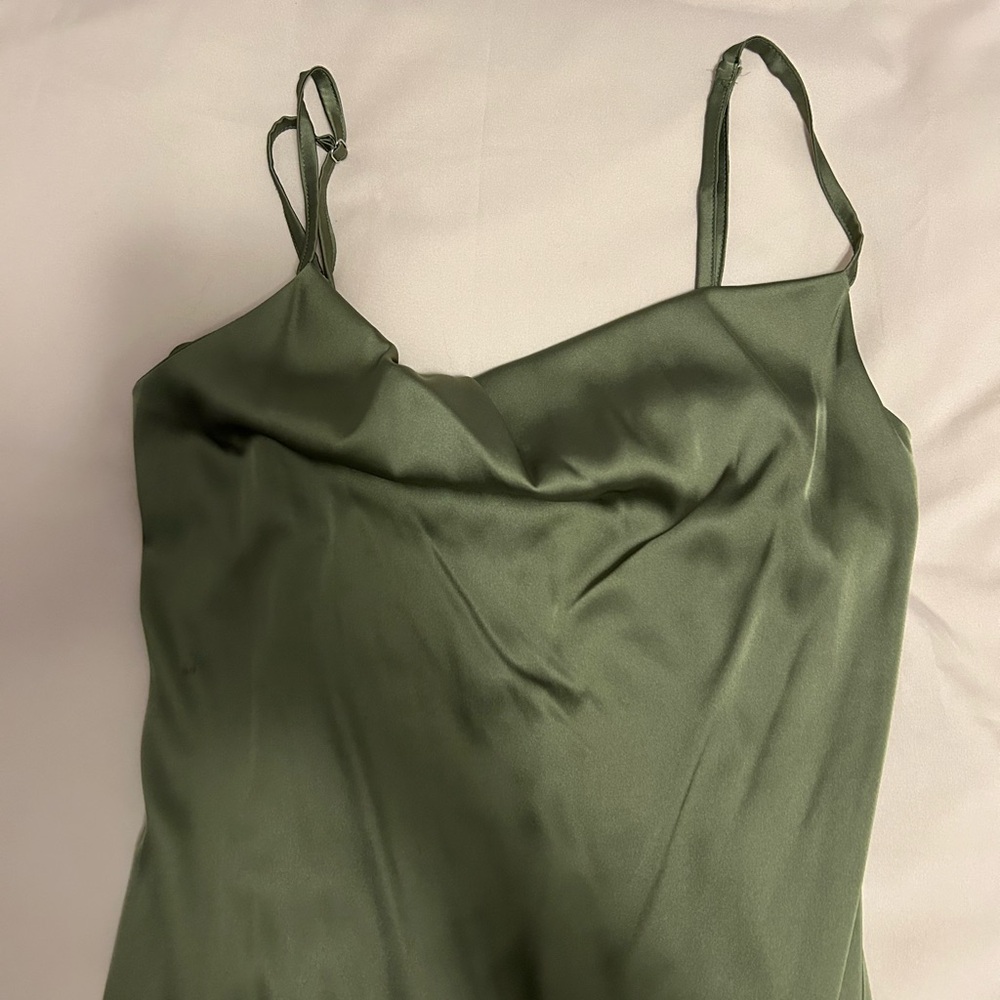 Hi! selling this satin olive green midi dress